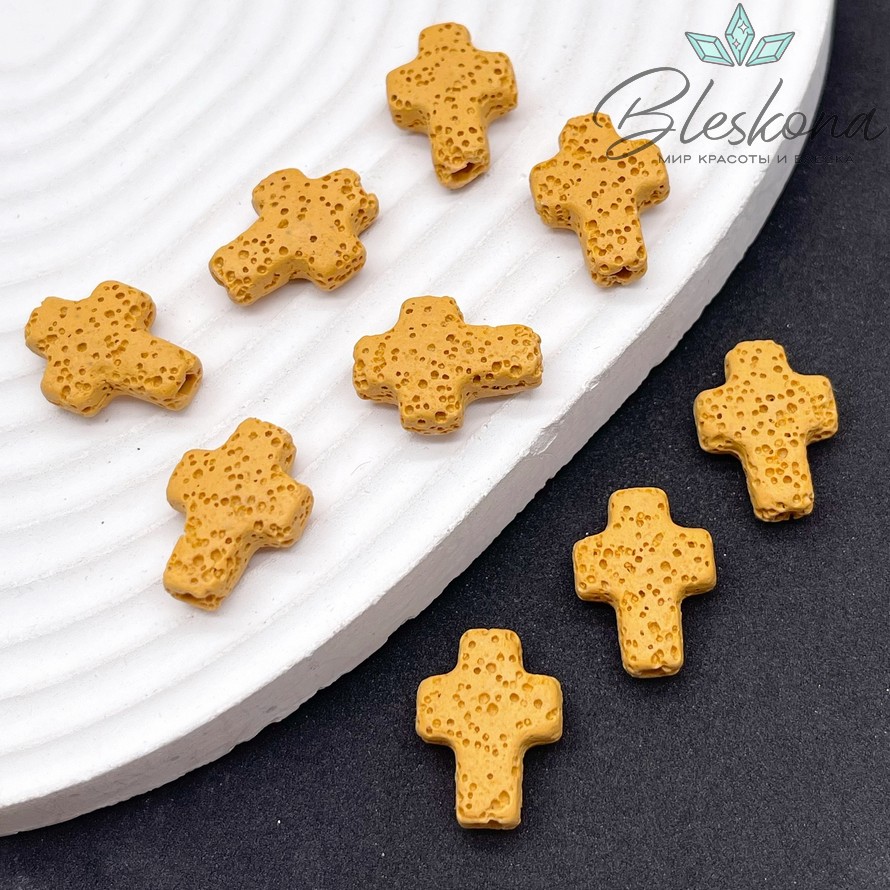 Лава Вулканическая Бусина крест горчичный 17*13 мм