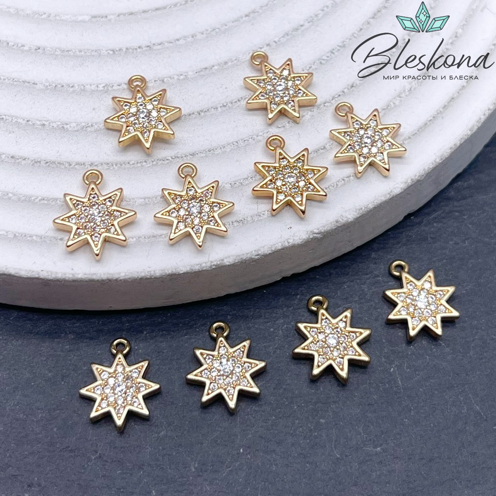 11,6*10 мм Цвет золото, Подвеска звезда цирконы