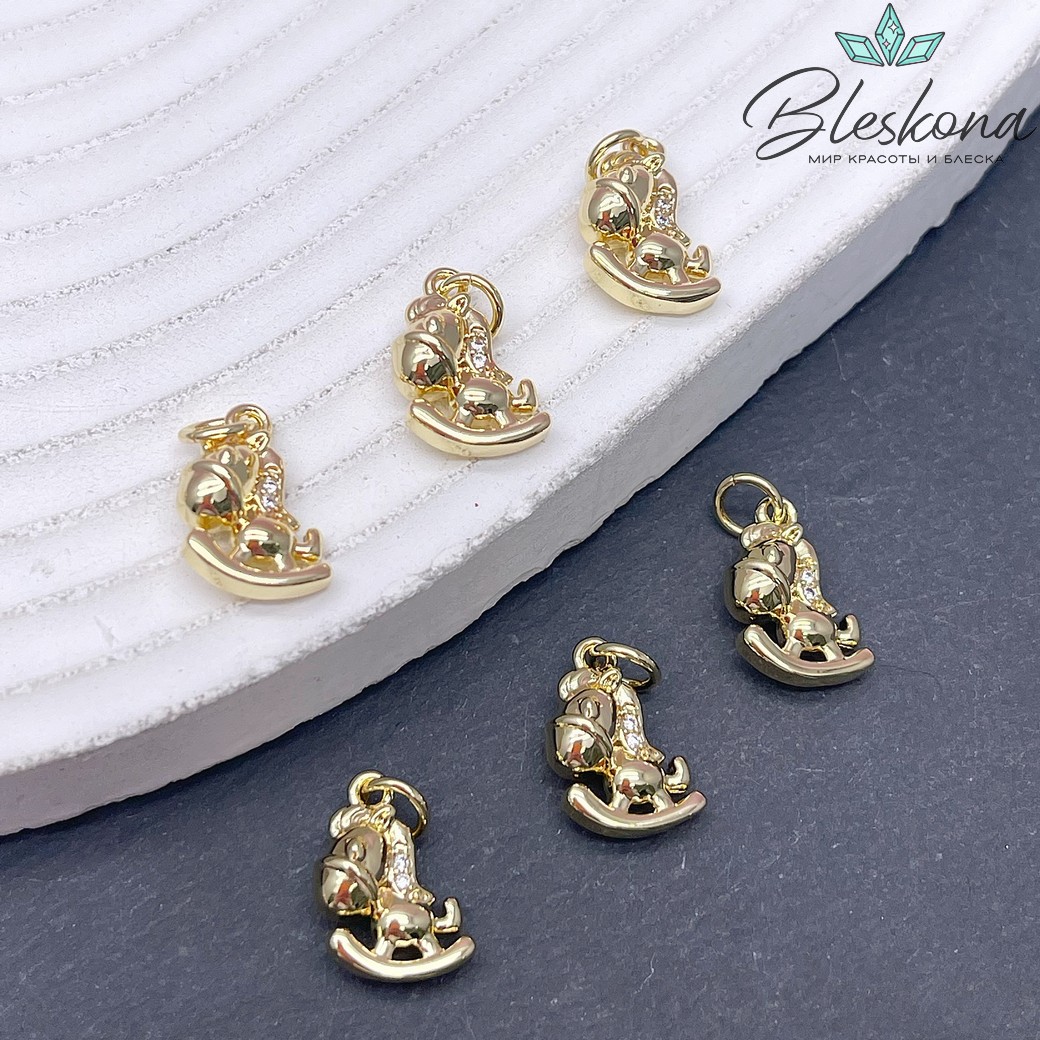 13*11 мм Цвет золото, Подвеска Лошадка-качалка с цирконами