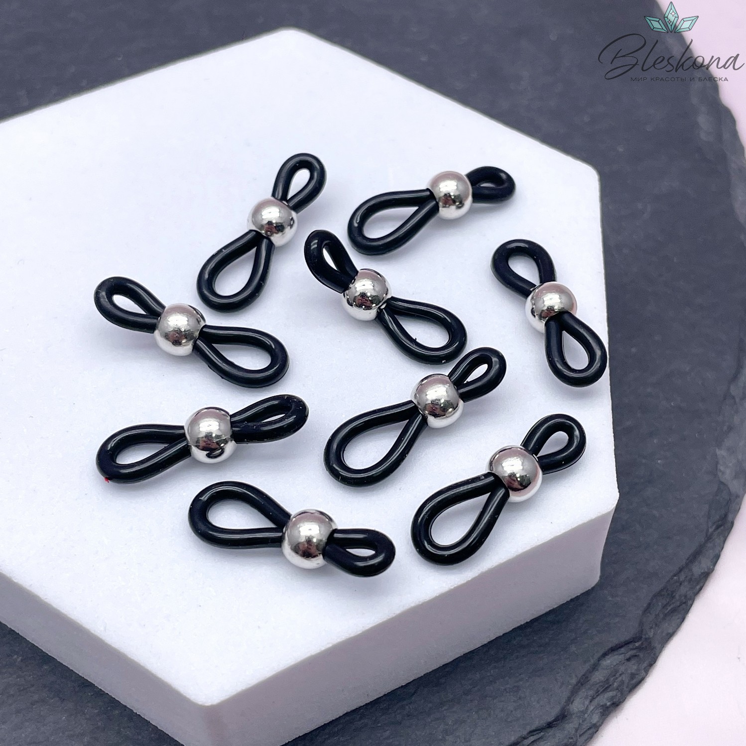 Держатель черный силикон с шариком, цвет серебро 19мм уп.10шт