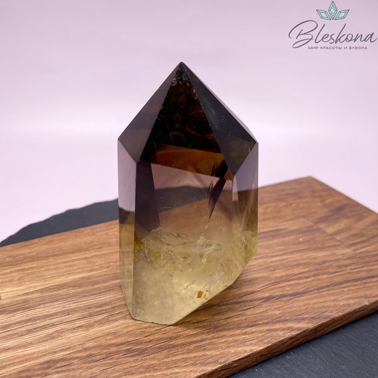 Цитрин с раухтопазом кристалл огранка 9,5*6 см