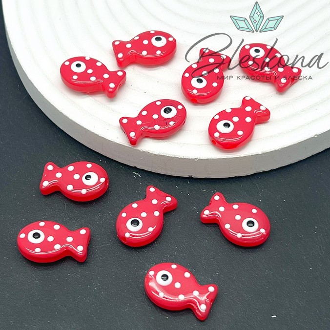 20*12 мм  Бусина рыбка ярко- красная
