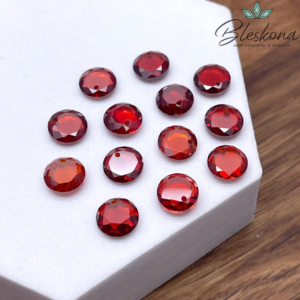 8 мм, Подвеска Циркон круг темно-оранжевый (кубический цирконий, фианит) 