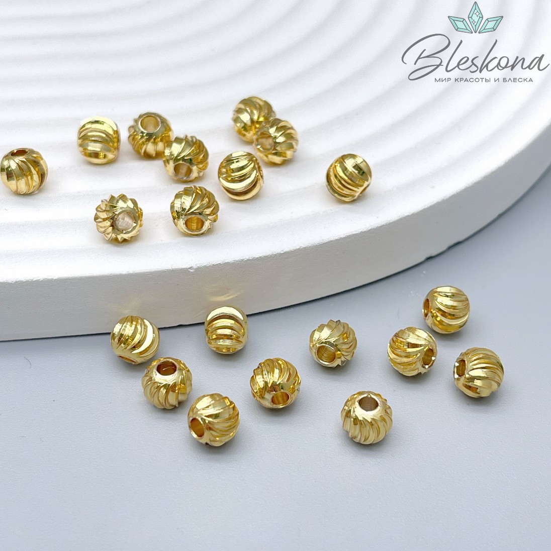 Бусина Резная ⌀6мм, цвет золото Люкс уп.10шт