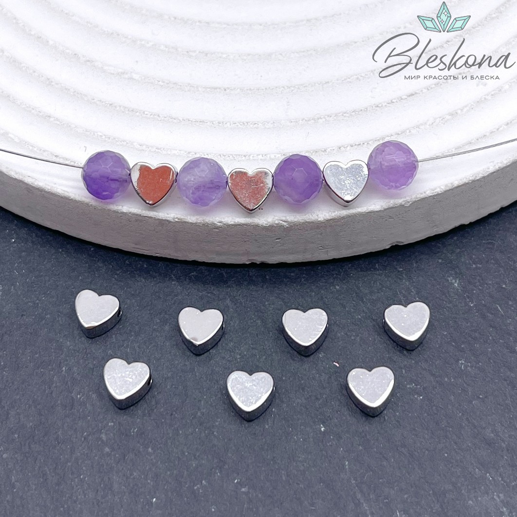 5,5мм Цвет серебро, Бусина Сердце малое Люкс 