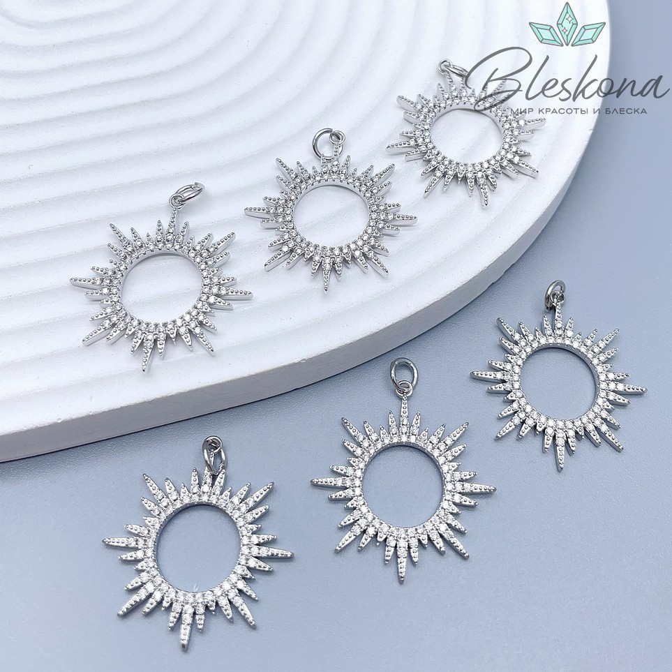 27*25 мм Цвет серебро, Подвеска Солнце с цирконами 