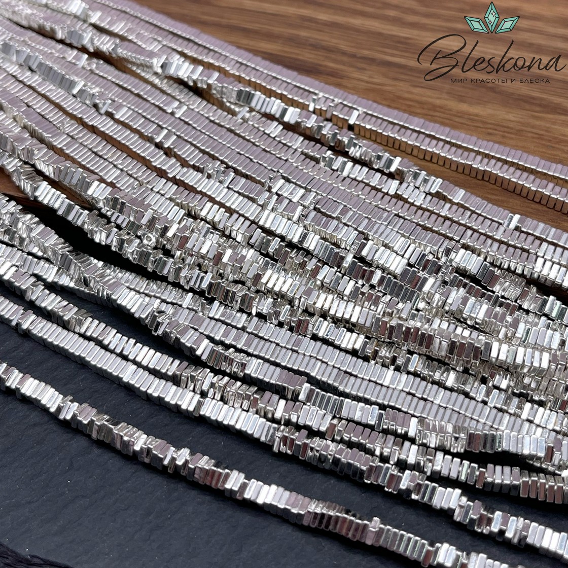 3 мм Гематин имитация, цвет светлое серебро, квадрат