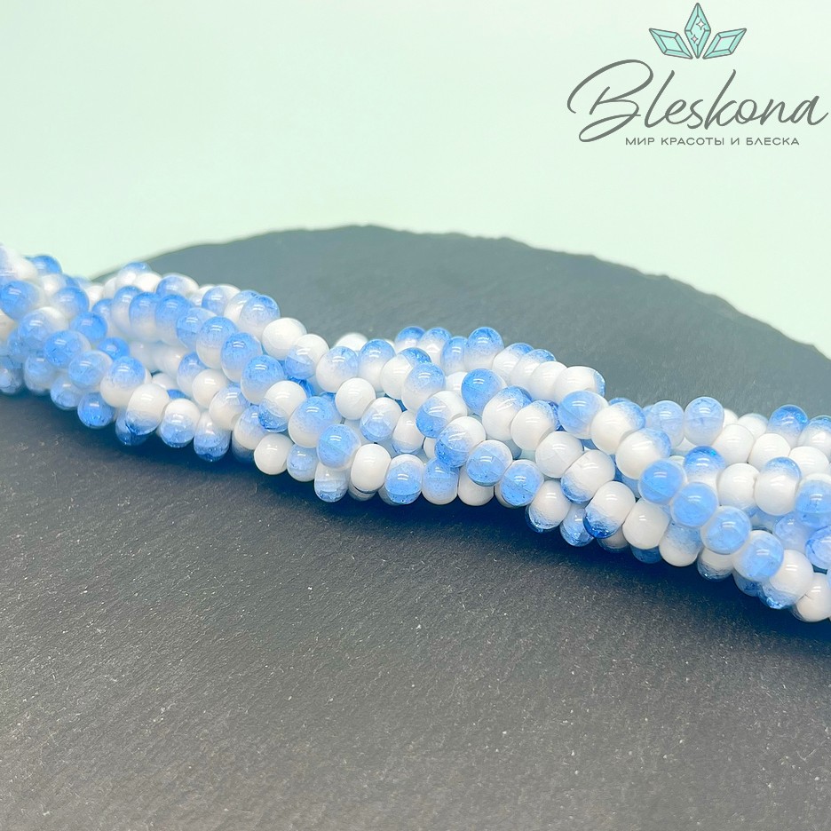 7*5 мм Бусины фриформ бело- синие 