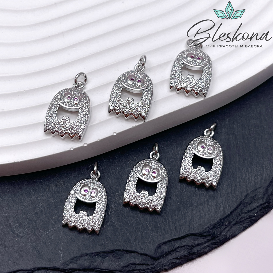 16,5*10,7 мм Цвет серебро, Подвеска Привидение цирконы