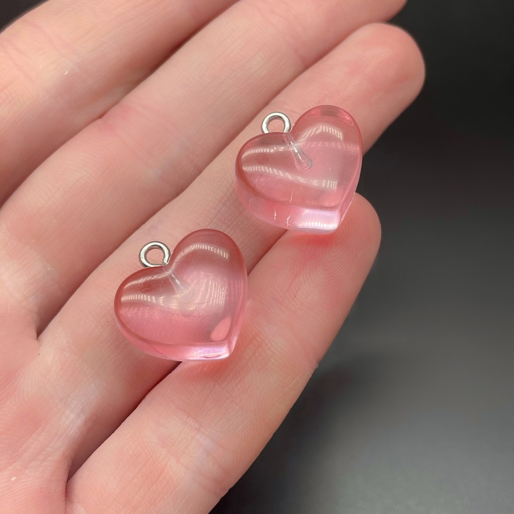 17,5мм, Цвет серебро, Подвеска Сердце розовое