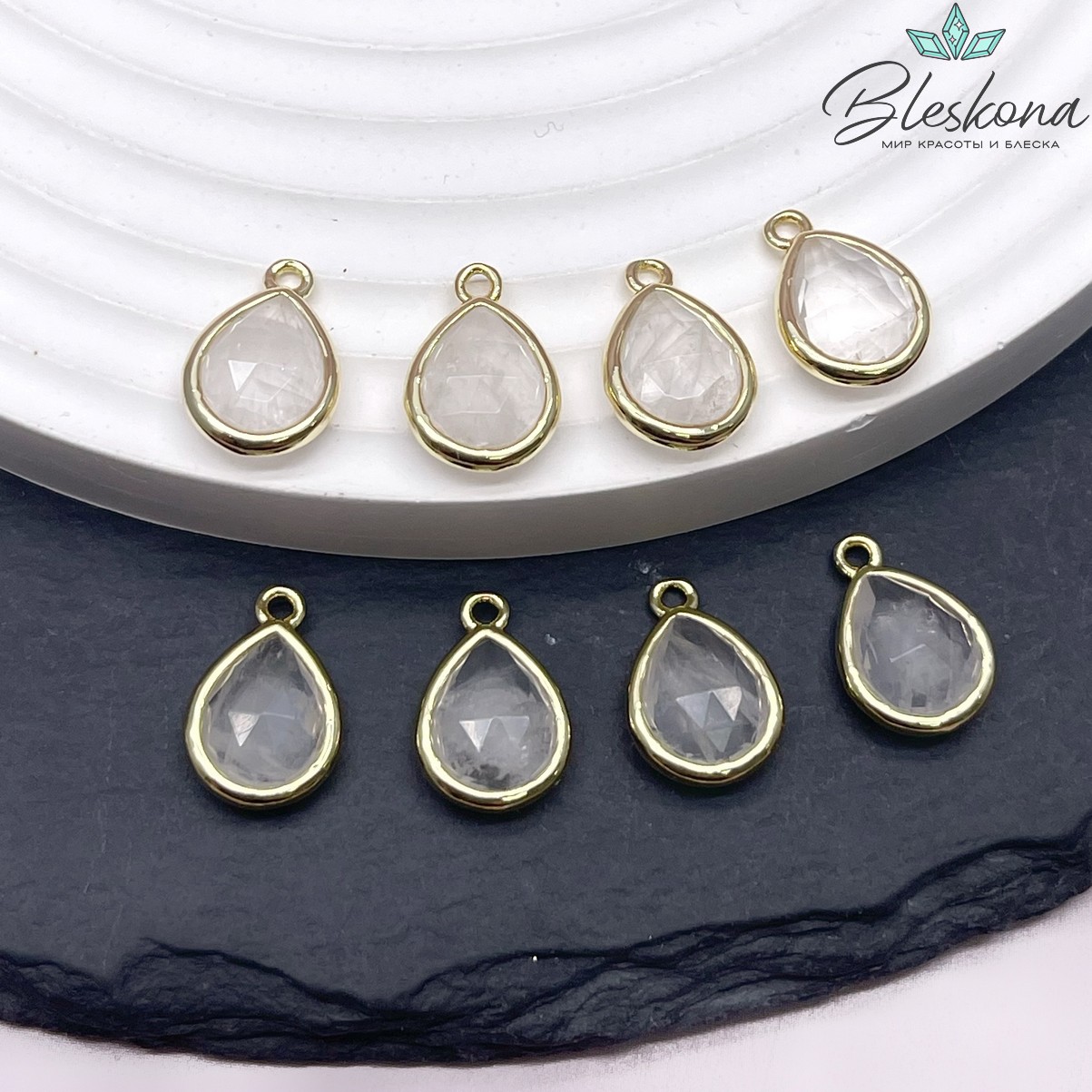 14*9,5 мм Цвет золото, Подвеска капля Горный Хрусталь огранка