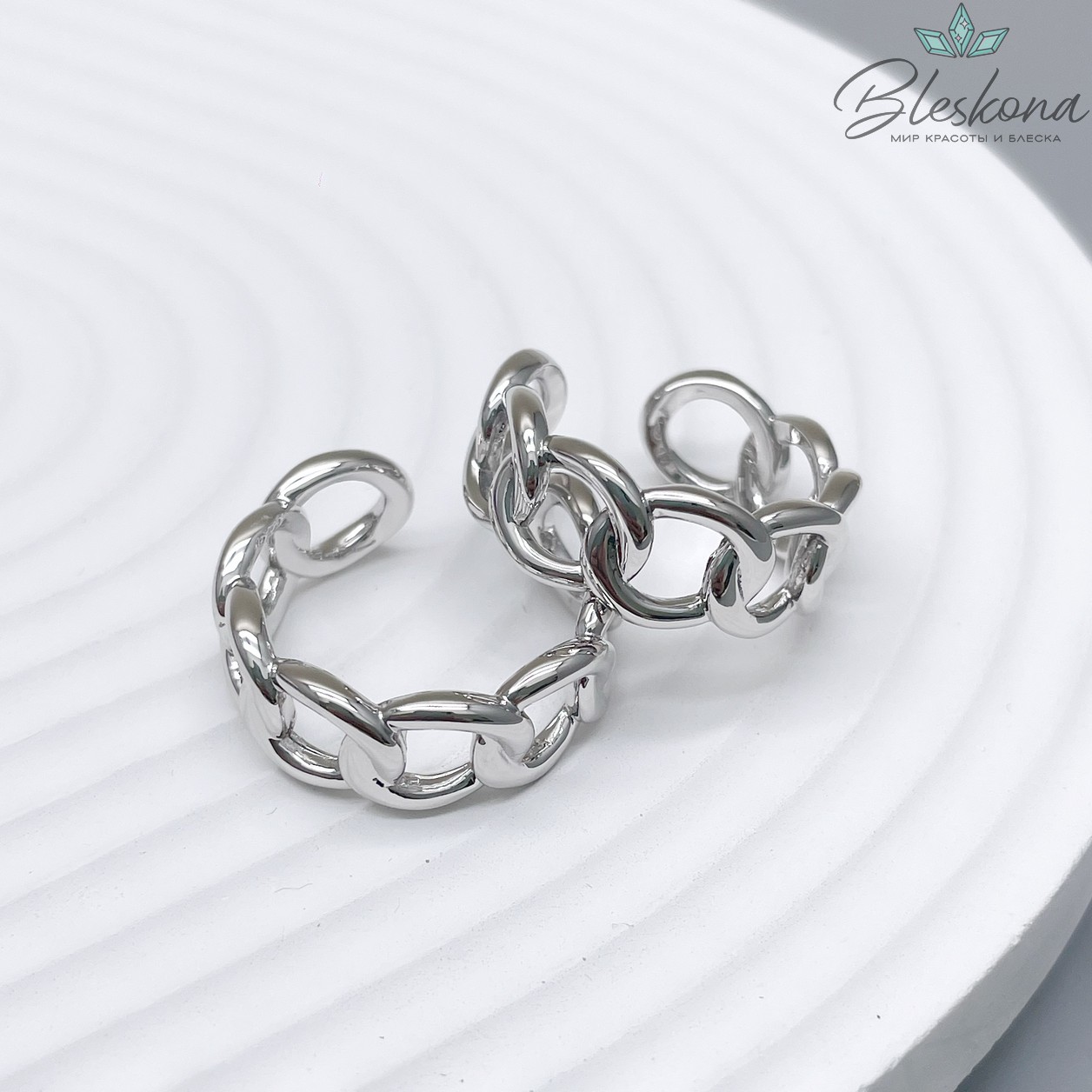 22 мм Цвет серебро, Кольцо безразмерное цепь Люкс  