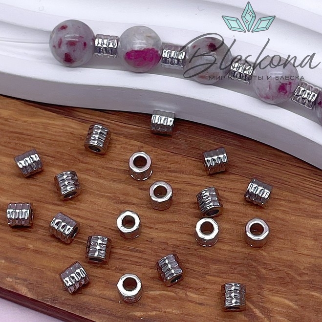 5*4,8 мм Цвет серебро, Бусина цилиндр