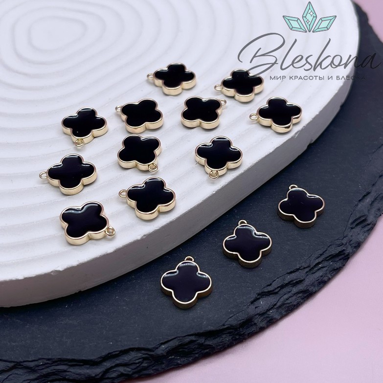 13,5*12 мм Цвет золото, Подвеска Клевер черная эмаль