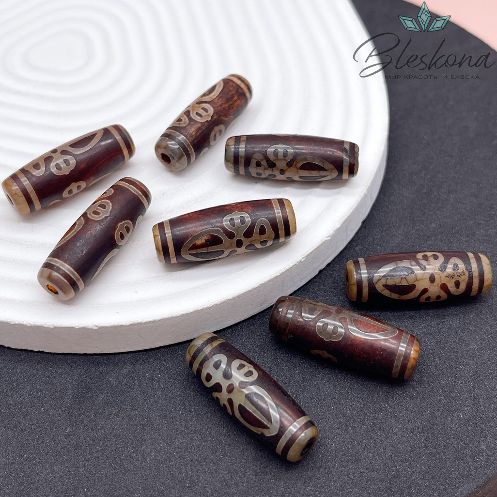 Бусина Дзи Кинжал Пурба (Пхурба) коричневый  бочонок 30*11 мм