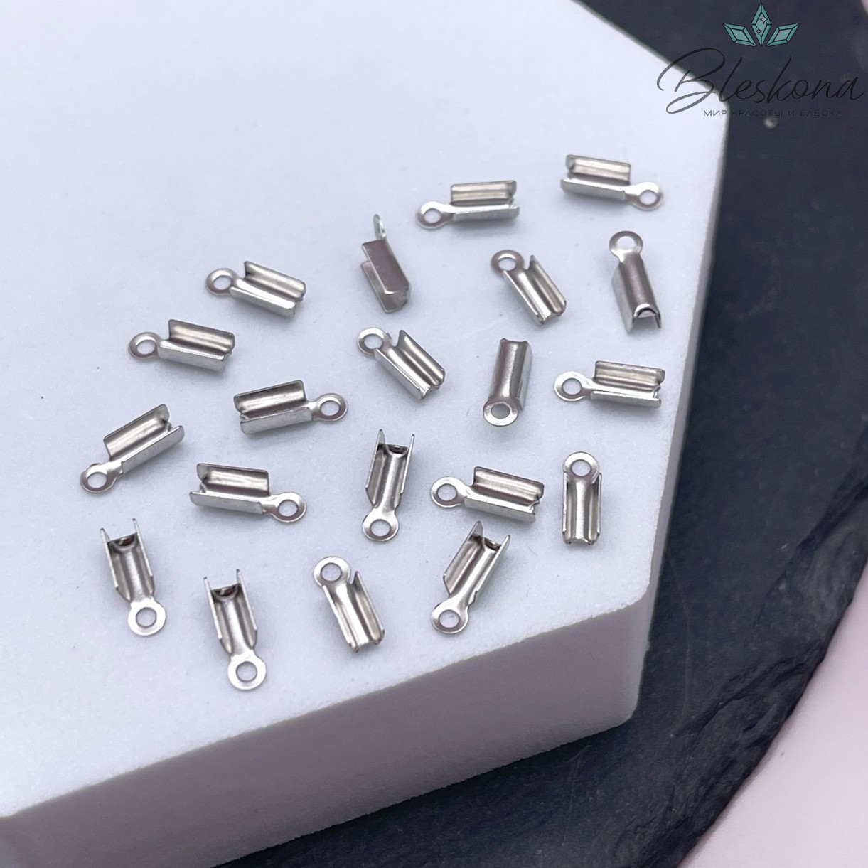 8*2,5 мм Цвет серебро, Зажим-Концевик для шнура сет 2 шт  