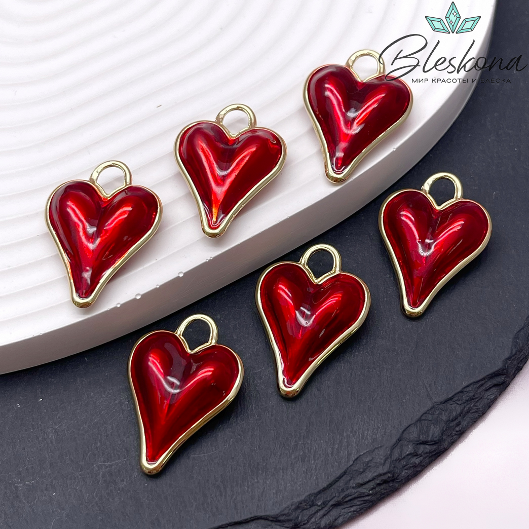 27,7*20 мм Цвет золото, Подвеска Сердце красная эмаль 