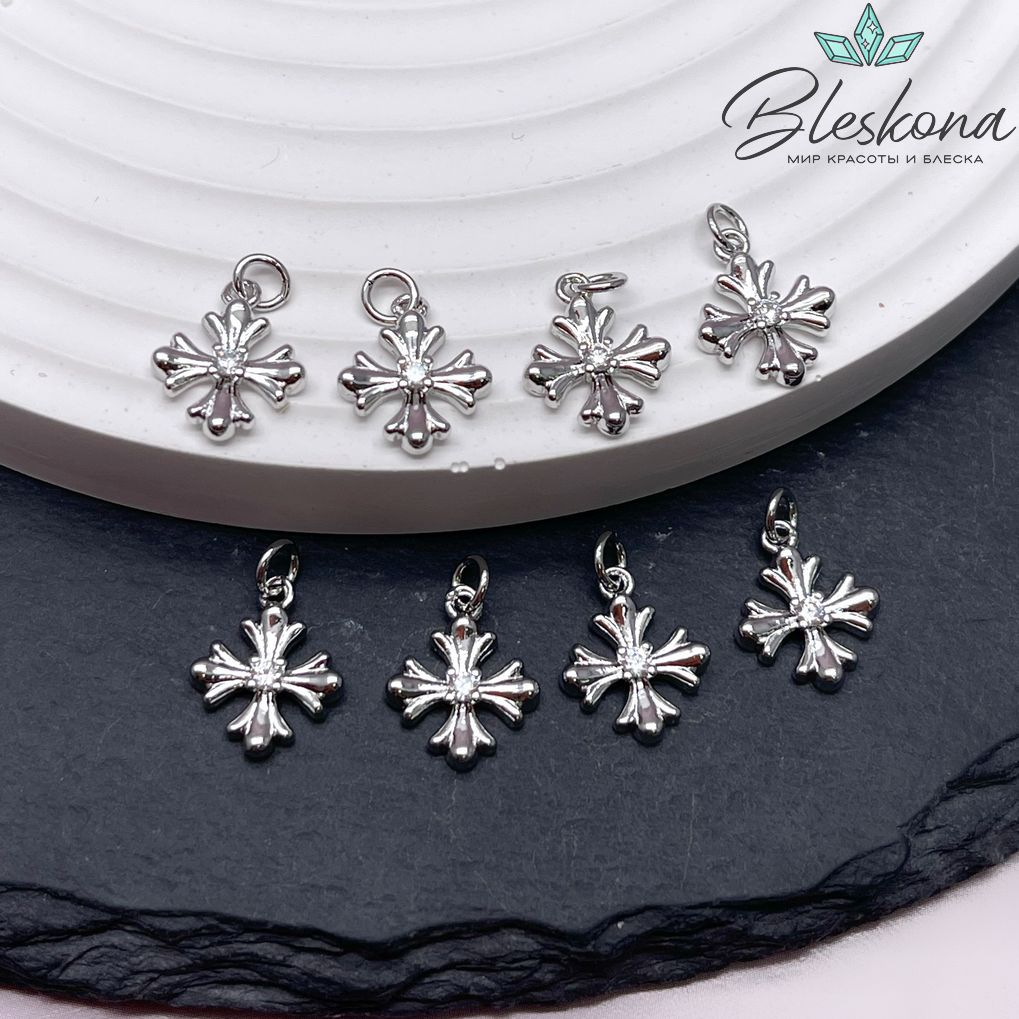 12,5*7 мм Цвет серебро, Подвеска крест цирконы