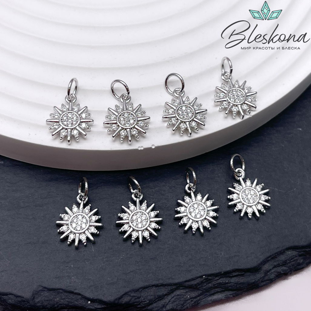 12*9,5 мм Цвет серебро, Подвеска солнце цирконы