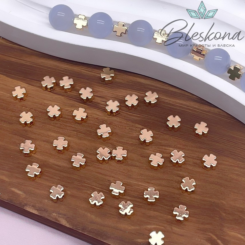 5 мм Цвет золото, Бусина Клевер гладкая