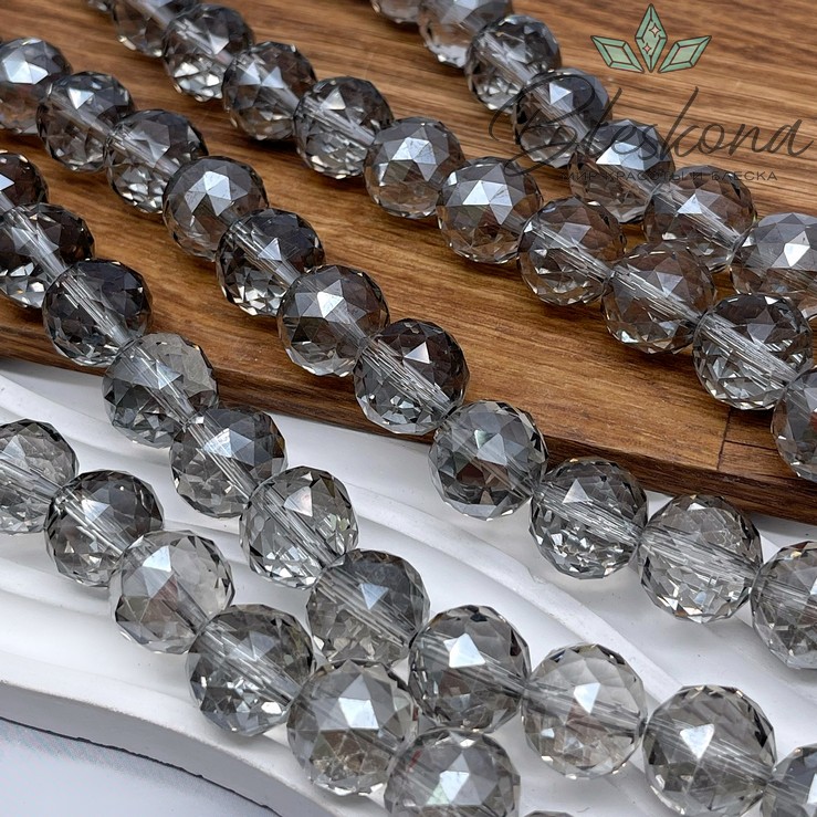 12 мм Бусины шар огранка, цвет серый с переливом, стекло Люкс