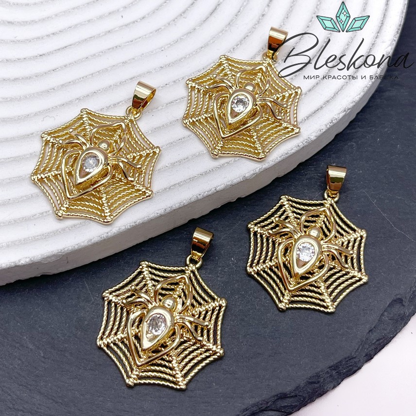 31*28 мм Цвет золото, Подвеска Паук с паутинкой