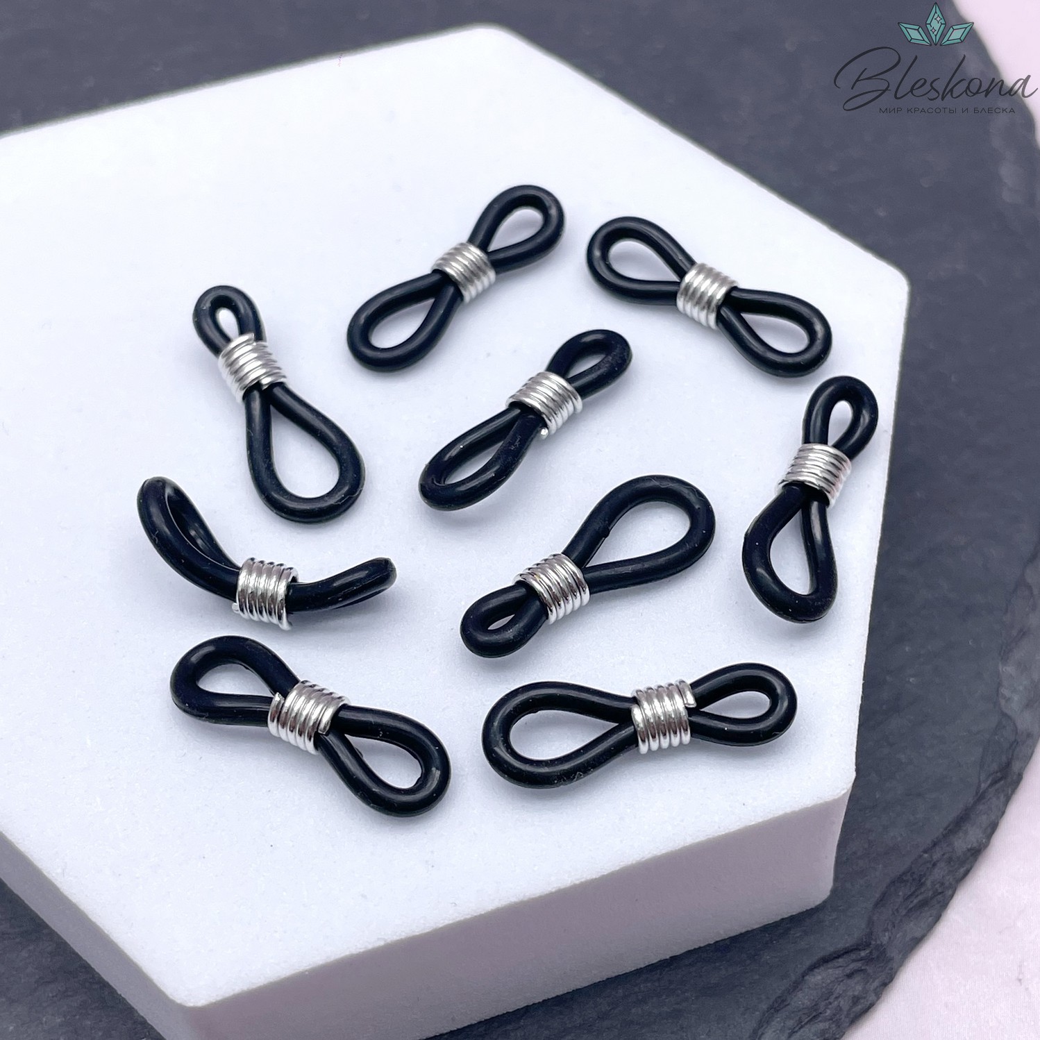 Держатель силиконовый черный,цвет серебро 19мм уп 10шт