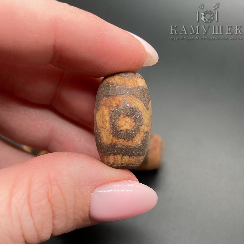 Бусина Дзи 3 глаза коричный матовый бочонок 25*13 мм УЦЕНКА 