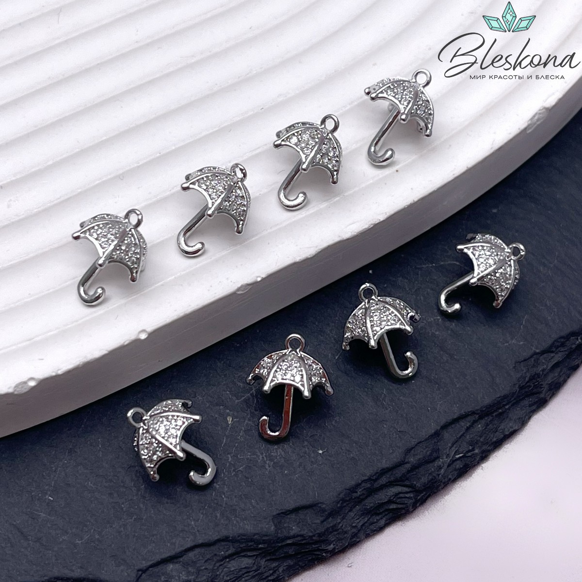 11,5*8,3 мм Цвет серебро, Подвеска зонтик цирконы