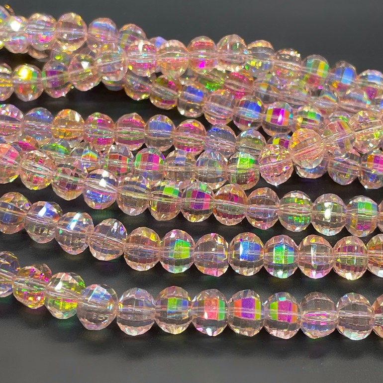 6*7,5 мм Стекло Lux, рондель прямоуг. огр., цвет розовый с  разноцветным переливом