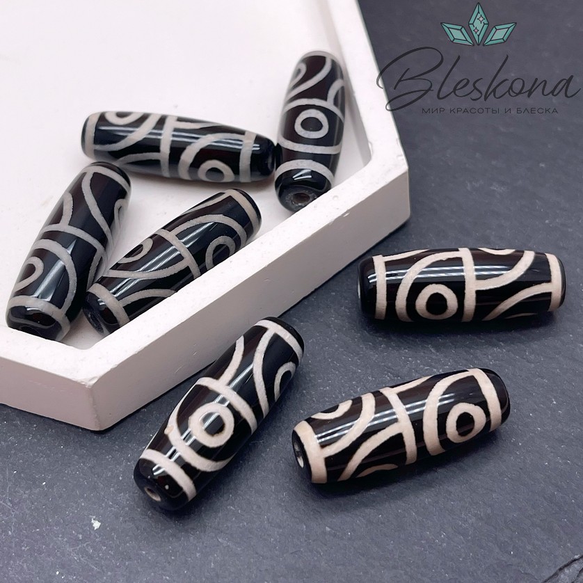 Бусина Дзи 4 глаза черно-белый бочонок 30*11 мм