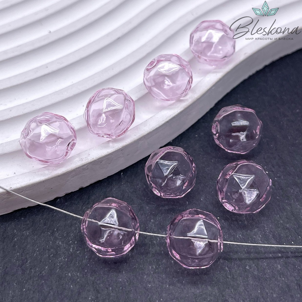 14 мм Бусина шар стекло розовое огранка
