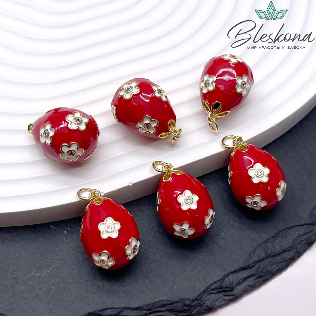 21*15 мм Цвет золото, Подвеска Яйцо фаберже красное