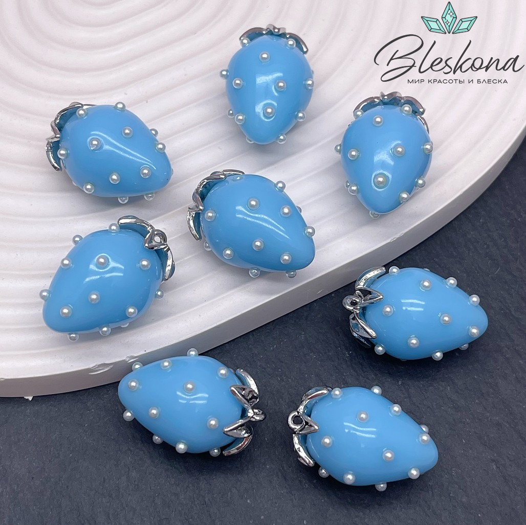 25*17 мм Цвет серебро, Подвеска клубничка голубая