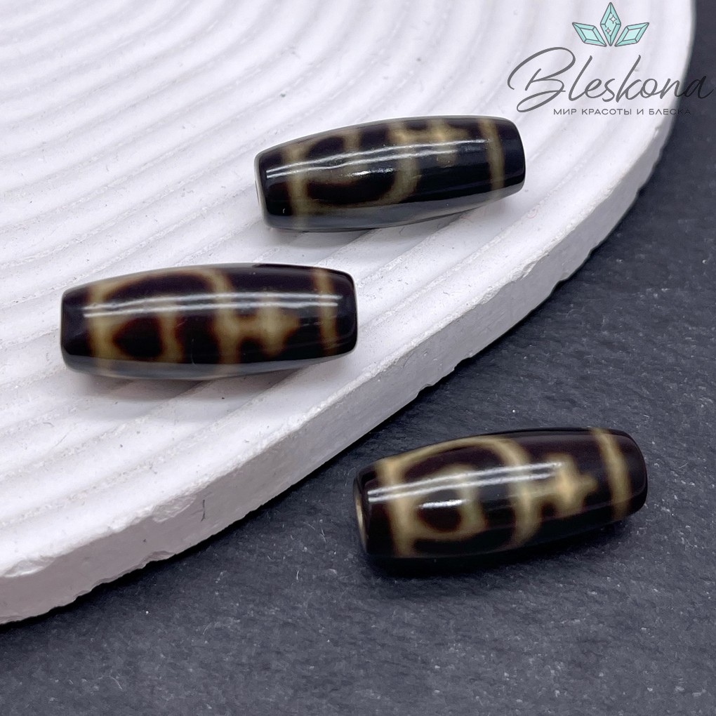 Бусина Дзи Нектарный сосуд Изобилия черно-коричневый бочонок 28*11 мм