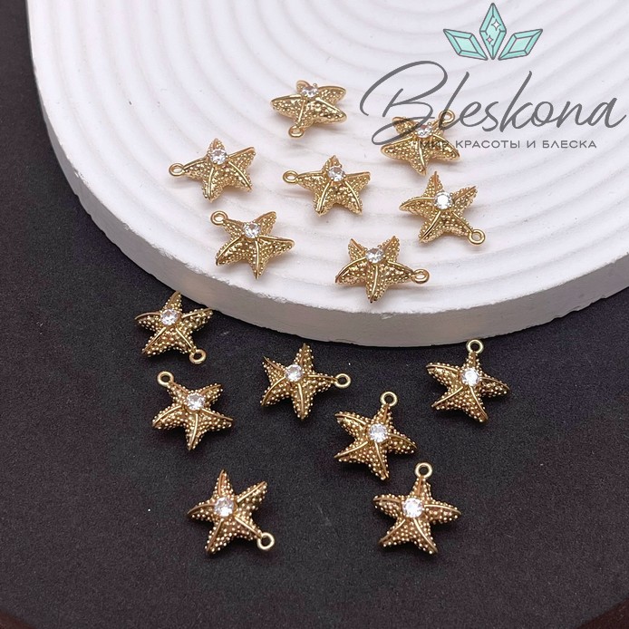 15*14 мм Цвет золото, Подвеска Морская звезда точки циркон 