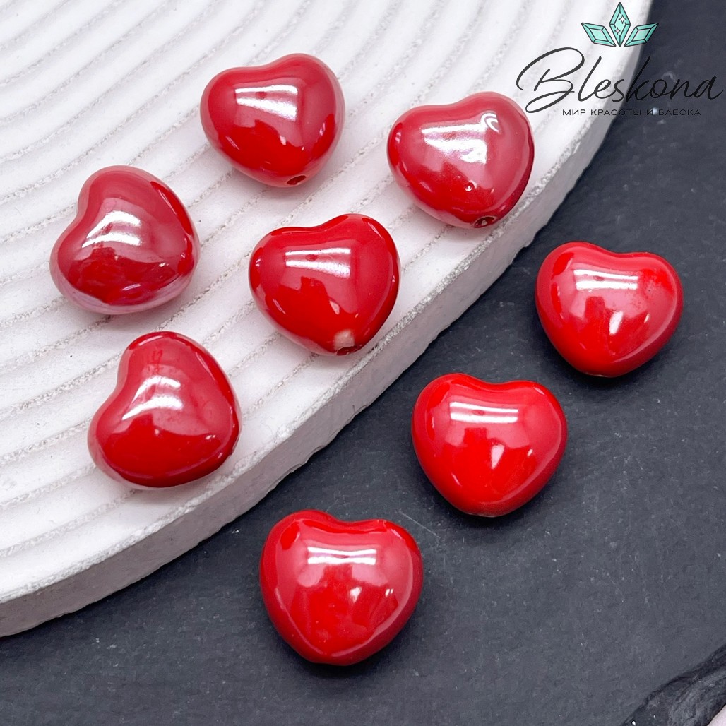 17 мм Бусина сердце, керамика цвет красный
