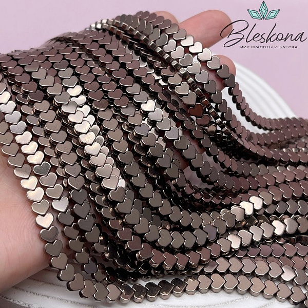 5*6 мм Гематин имитация, цвет коричневый №1 (шоколадный), сердце углы