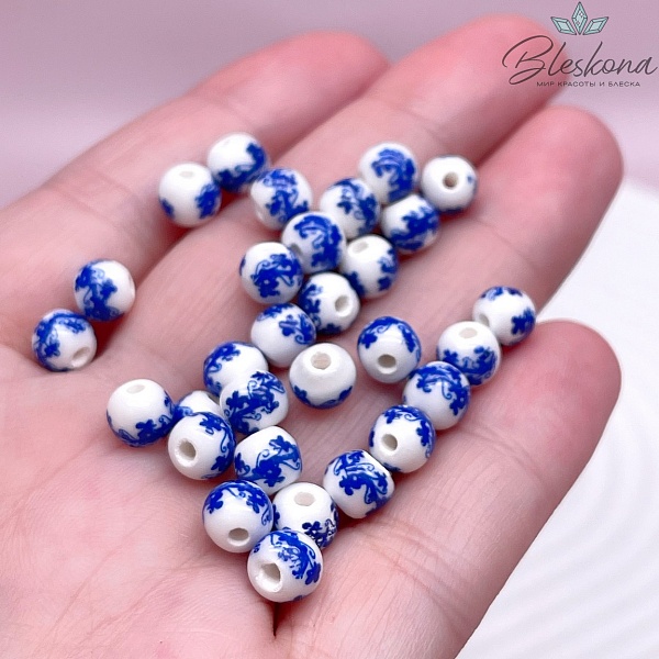 6 мм Керамика Бусина роспись гжель №1 (штучно)