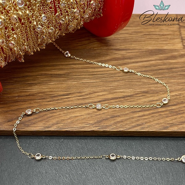 Цепь №200-1 цвет золото 1,6*2 мм циркон 