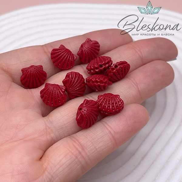 Бусина Ракушка темно- красная 9,5*11 мм (имитация коралла)