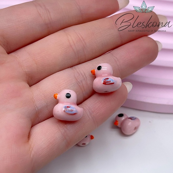 12*12,5 мм Керамика бусина уточка светло-розовая