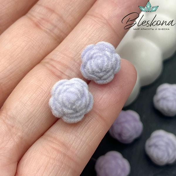 12мм Бархатная бусина Цветок - Роза, Цвет сиреневый