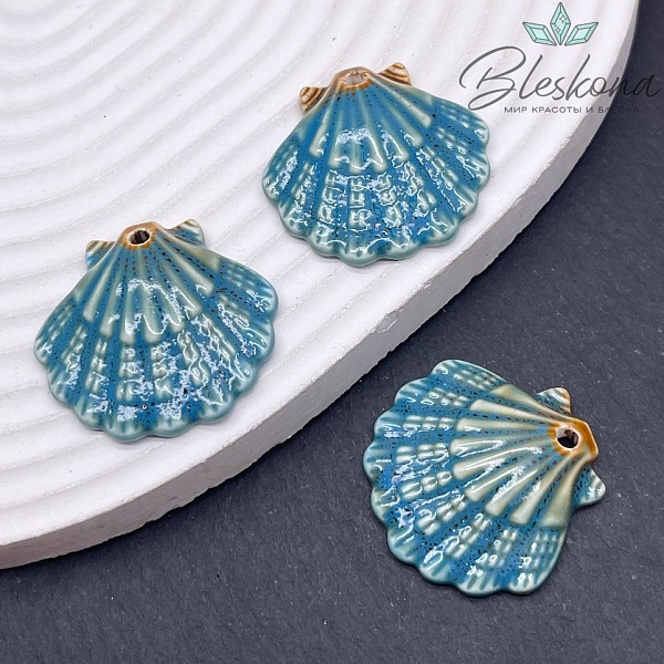 28*30 мм, Подвеска Керамика ракушка морская волна