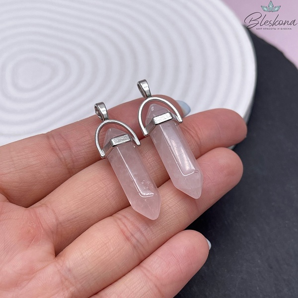 42*9 мм Цвет серебро, Подвеска маятник Розовый кварц