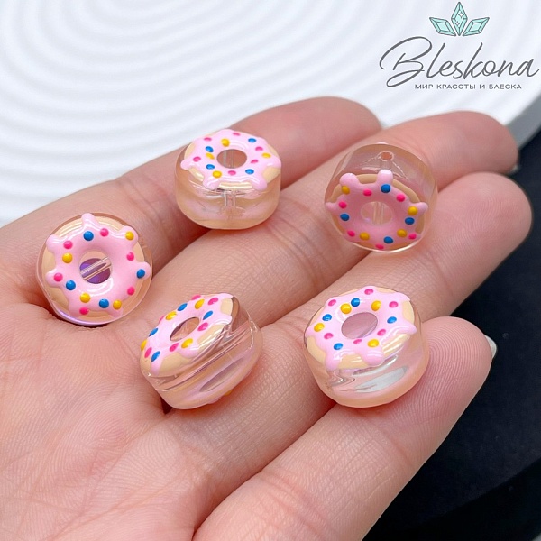 8*15 мм Бусина пончик прозрачный с розовым