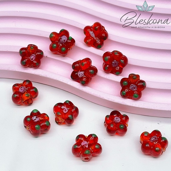 14,5 мм Бусина цветок красный золото