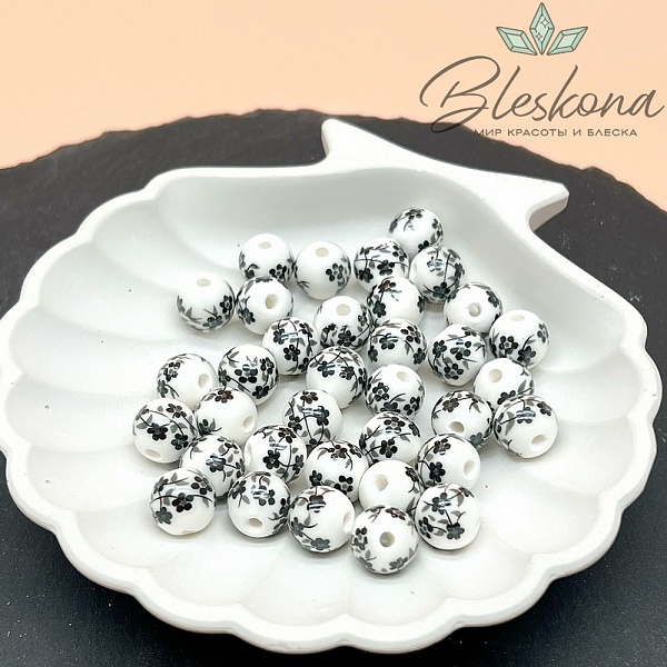 10 мм Керамика Бусина роспись гжель №7 (штучно)