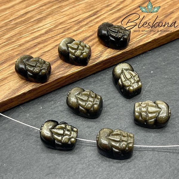 15*10 мм Резная бусина Пи Яо Обсидиан золотистый