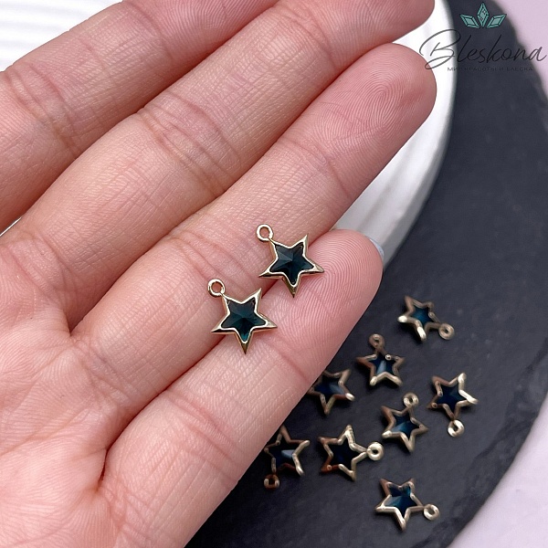 9 мм, Подвеска звезда бирюзовая , цвет золото